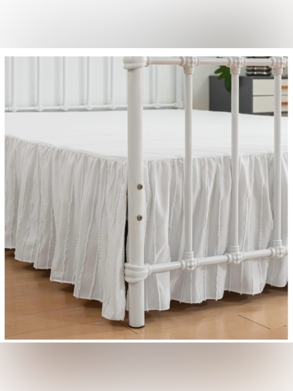 FULL SIZE Tufted Dot Embroidered Bed Skirt 22” Drop - WHITE